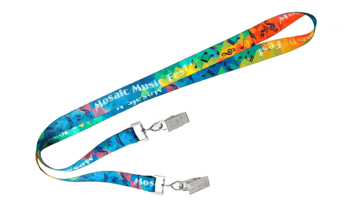 Personalisiertes, 15 mm breites Satin-Schlüsselband mit doppelter Befestigung– Vollfarbdruck