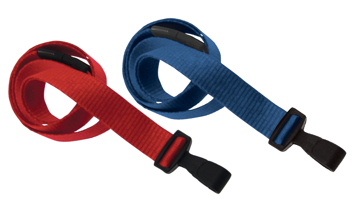 15 mm breites Schlüsselband aus antimikrobiell behandeltem Polyester mit Kunststoffhaken und Sicherheitsverschluss