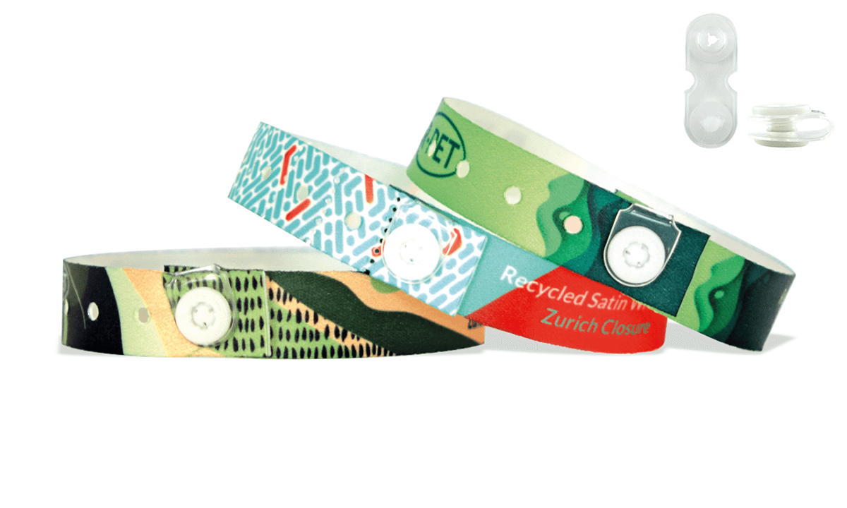 Armbänder aus recyceltem Satin mit durchsichtigem Vinyl-Druckknopfverschluss (Zürich)