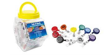 Packung mit 100 runden Ausweisjojos in verschiedenen Farben, Tub-o-Reels